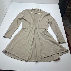 Peruvian Connection‎ Open Front Cardigan Sweater Tan Medium Long Sleeve *FLAWED